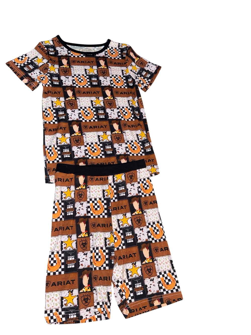 Ariat Brown Patchwork w/ Woody graphic Kids Short Pajama Set NWT